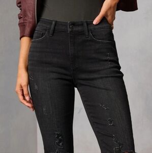 Women's Black Distressed Jeans Skinny Boho 28" Urban Festival Streetwear